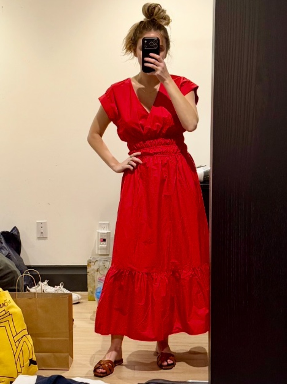 Maeve Red Women's Dress with V-Neck